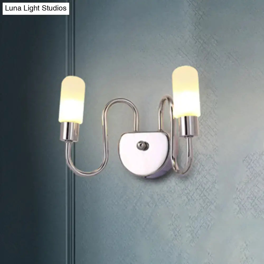 Contemporary chrome milk glass pill sconce bedroom wall light