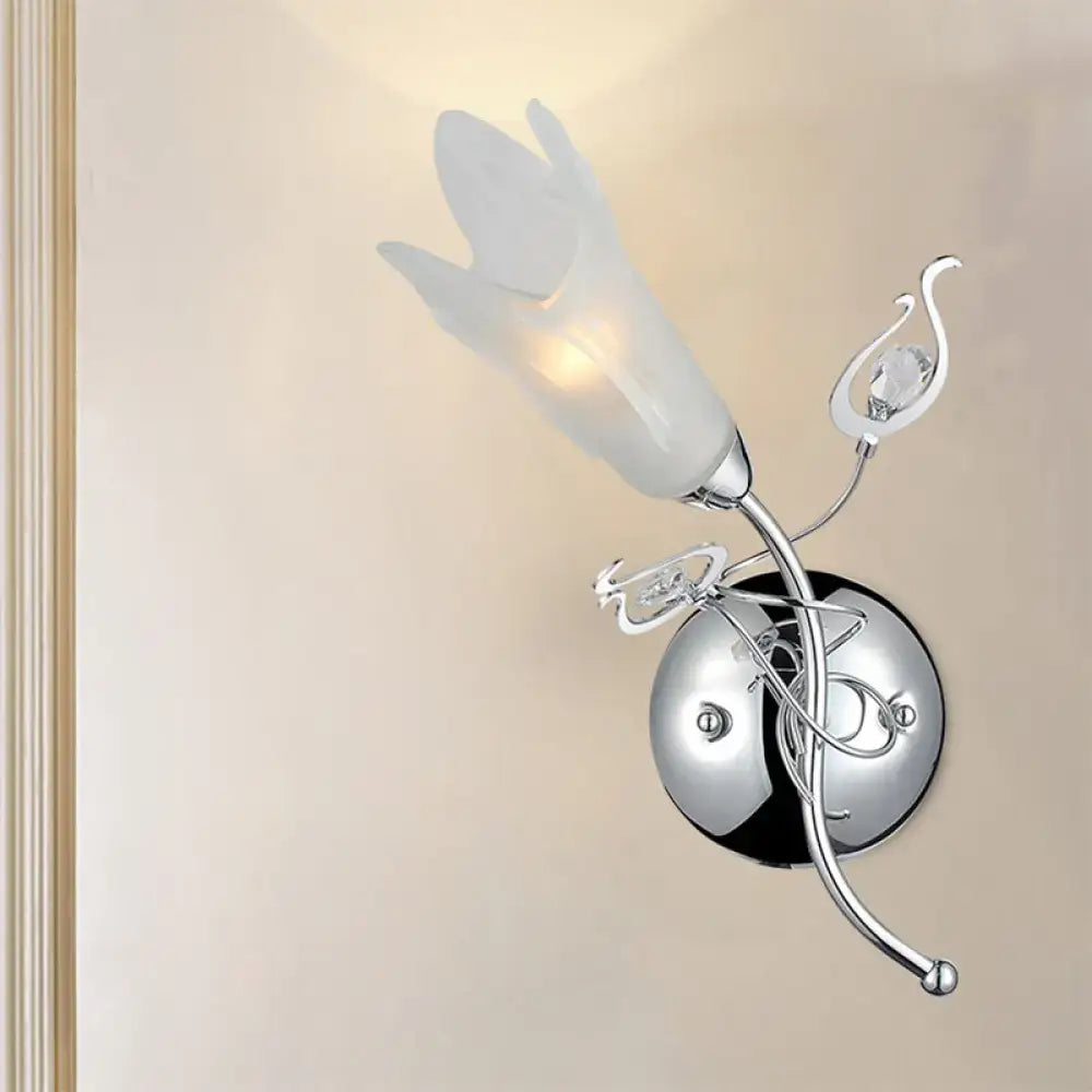 Contemporary chrome opal glass petal wall sconce bedroom e12 light