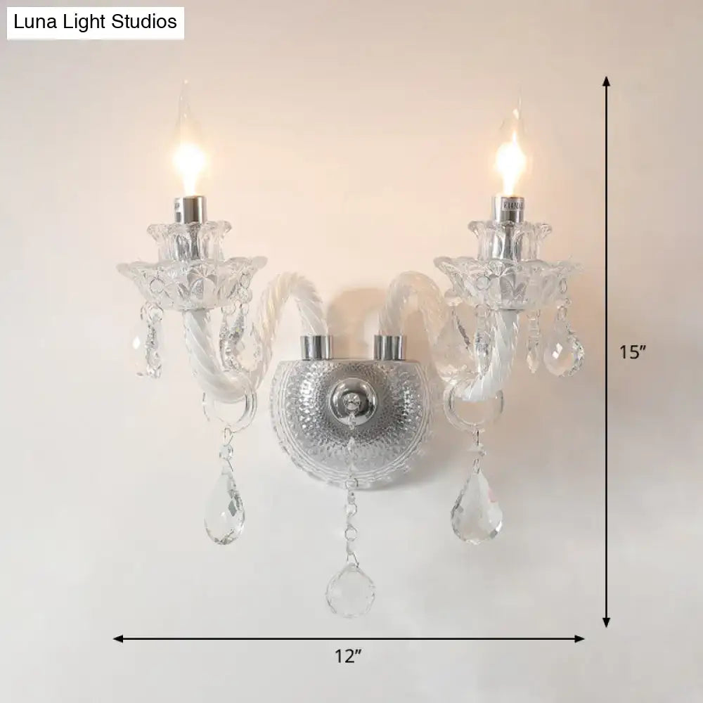 Contemporary clear faceted crystals wall sconce living room light