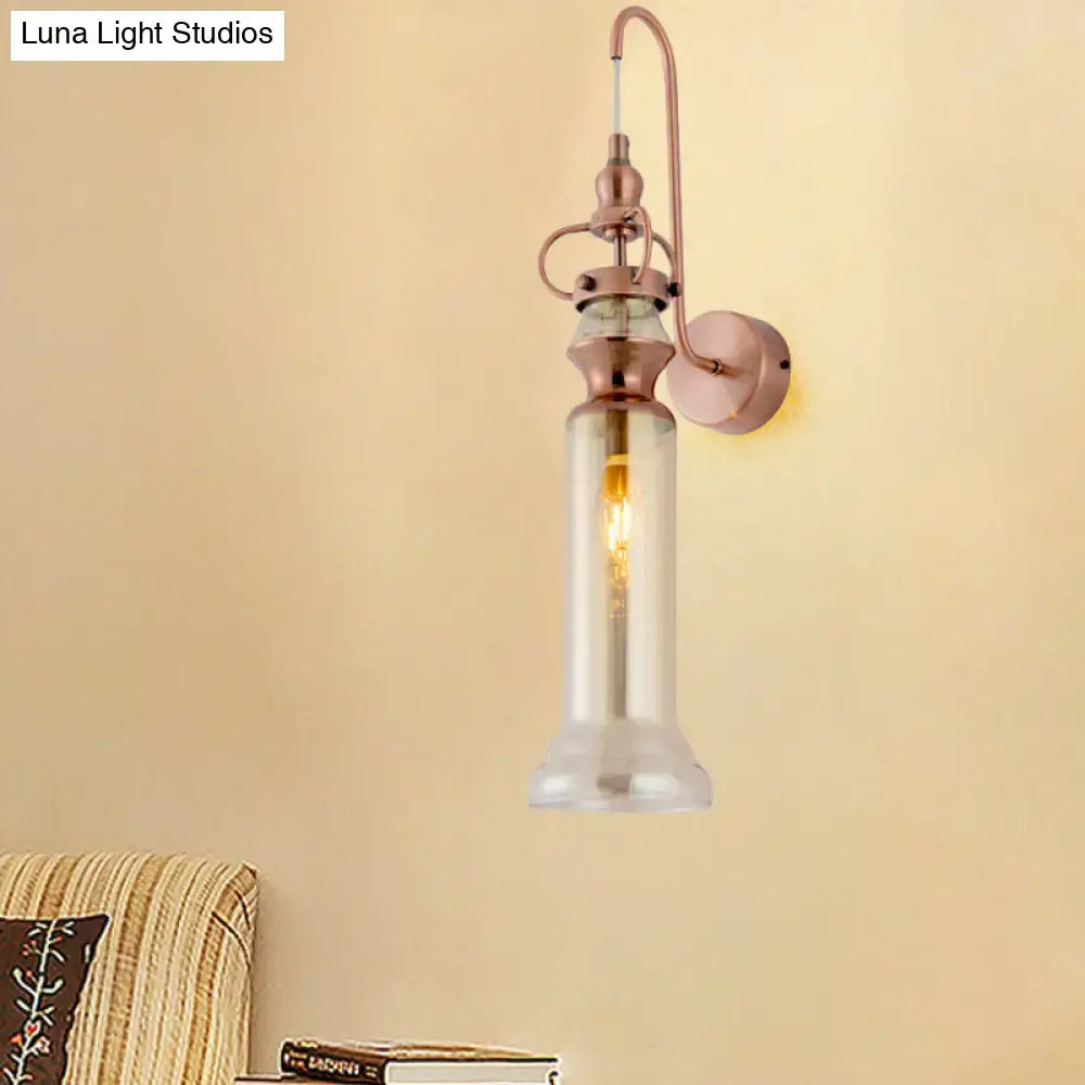 DecorBites™ Contemporary 2-Light Copper Finish Wall Sconce with Smoke Gray/Amber Glass Tube & Gooseneck Arm