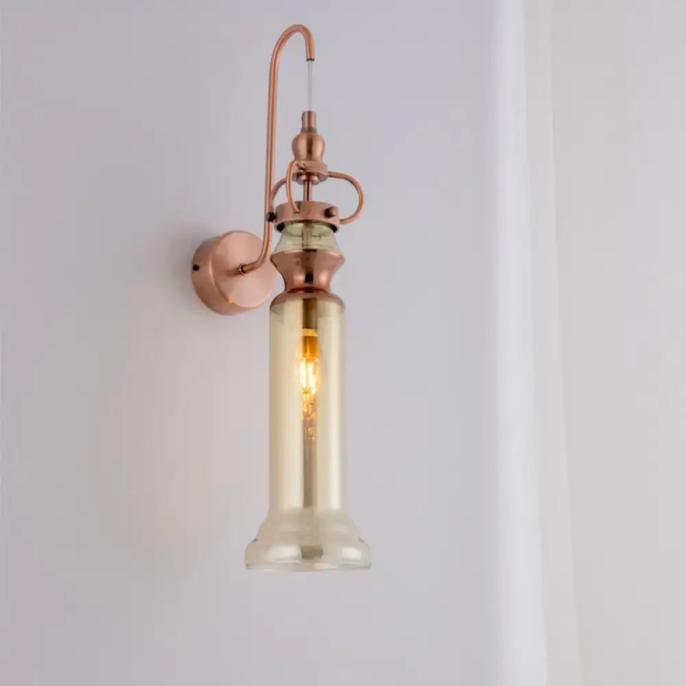 DecorBites™ Contemporary 2-Light Copper Finish Wall Sconce with Smoke Gray/Amber Glass Tube & Gooseneck Arm