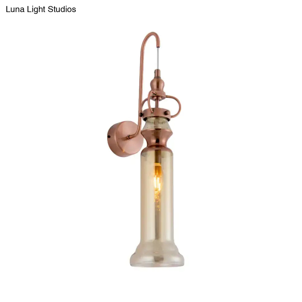 DecorBites™ Contemporary 2-Light Copper Finish Wall Sconce with Smoke Gray/Amber Glass Tube & Gooseneck Arm