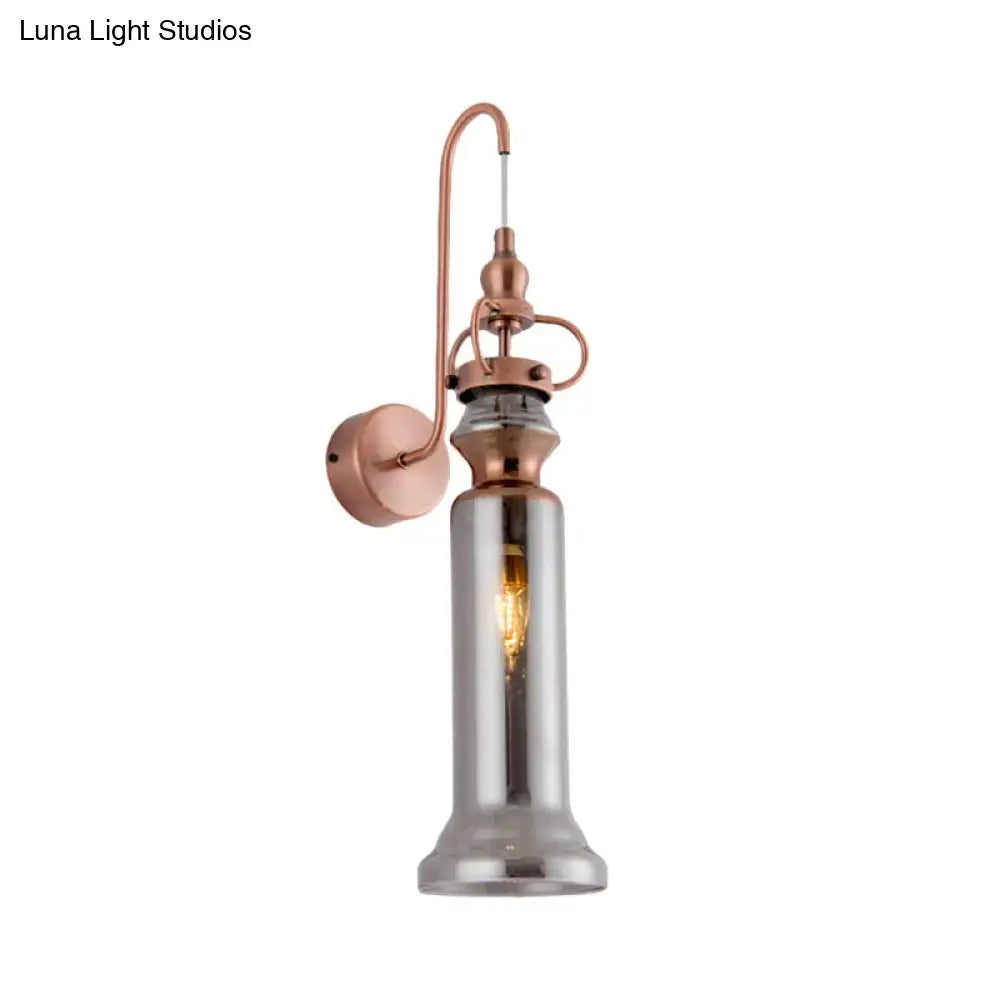 DecorBites™ Contemporary 2-Light Copper Finish Wall Sconce with Smoke Gray/Amber Glass Tube & Gooseneck Arm