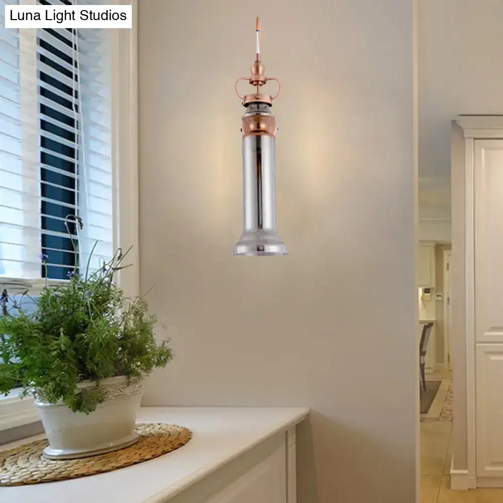 DecorBites™ Contemporary 2-Light Copper Finish Wall Sconce with Smoke Gray/Amber Glass Tube & Gooseneck Arm