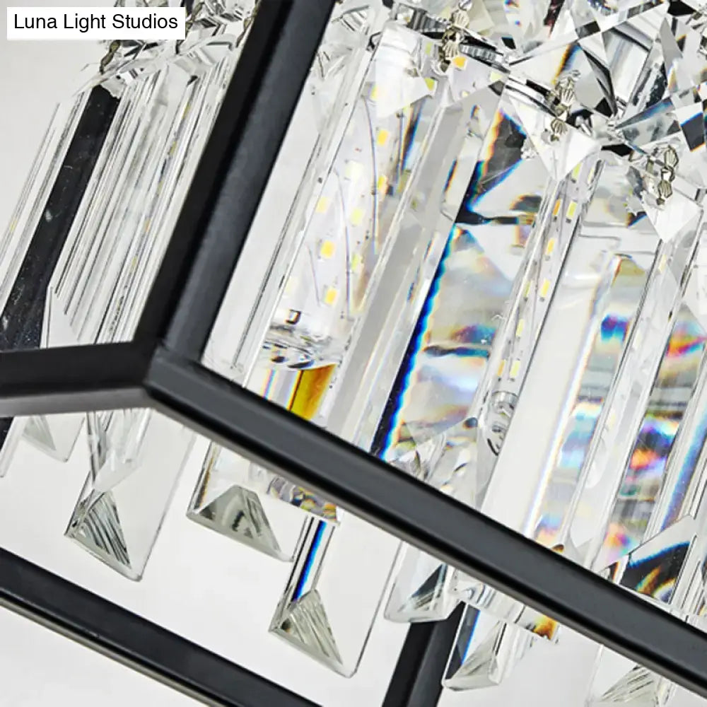 DecorBites™ Contemporary Tri-Sided Crystal Rod Black Hanging Ceiling Light - Square, 3/4 Heads - Island Lamp
