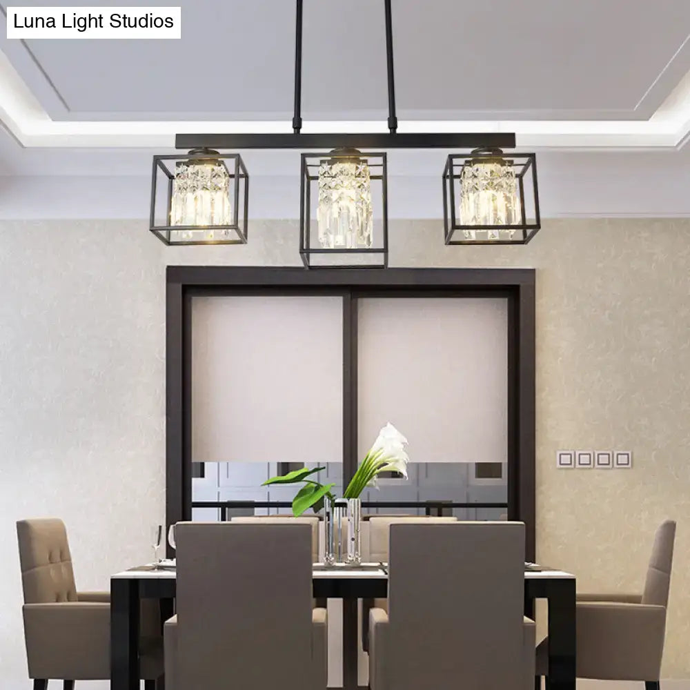 DecorBites™ Contemporary Tri-Sided Crystal Rod Black Hanging Ceiling Light - Square, 3/4 Heads - Island Lamp