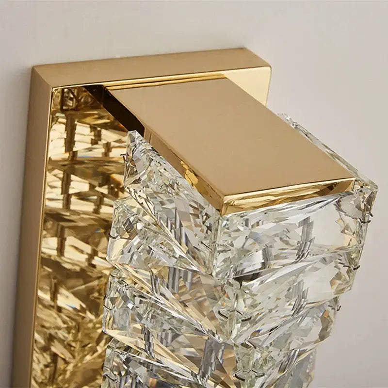 Contemporary crystal wall sconce gold frame bedroom light