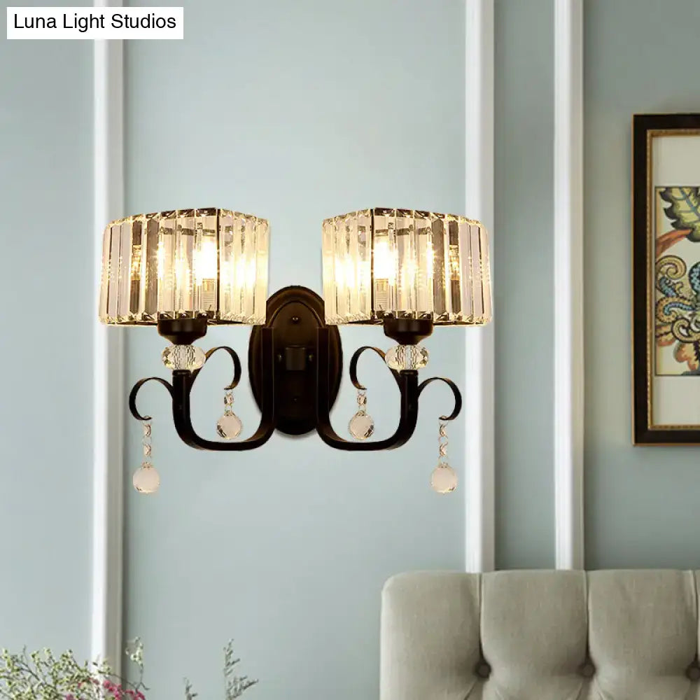 Contemporary dark bronze crystal sconce light bedroom wall lamp