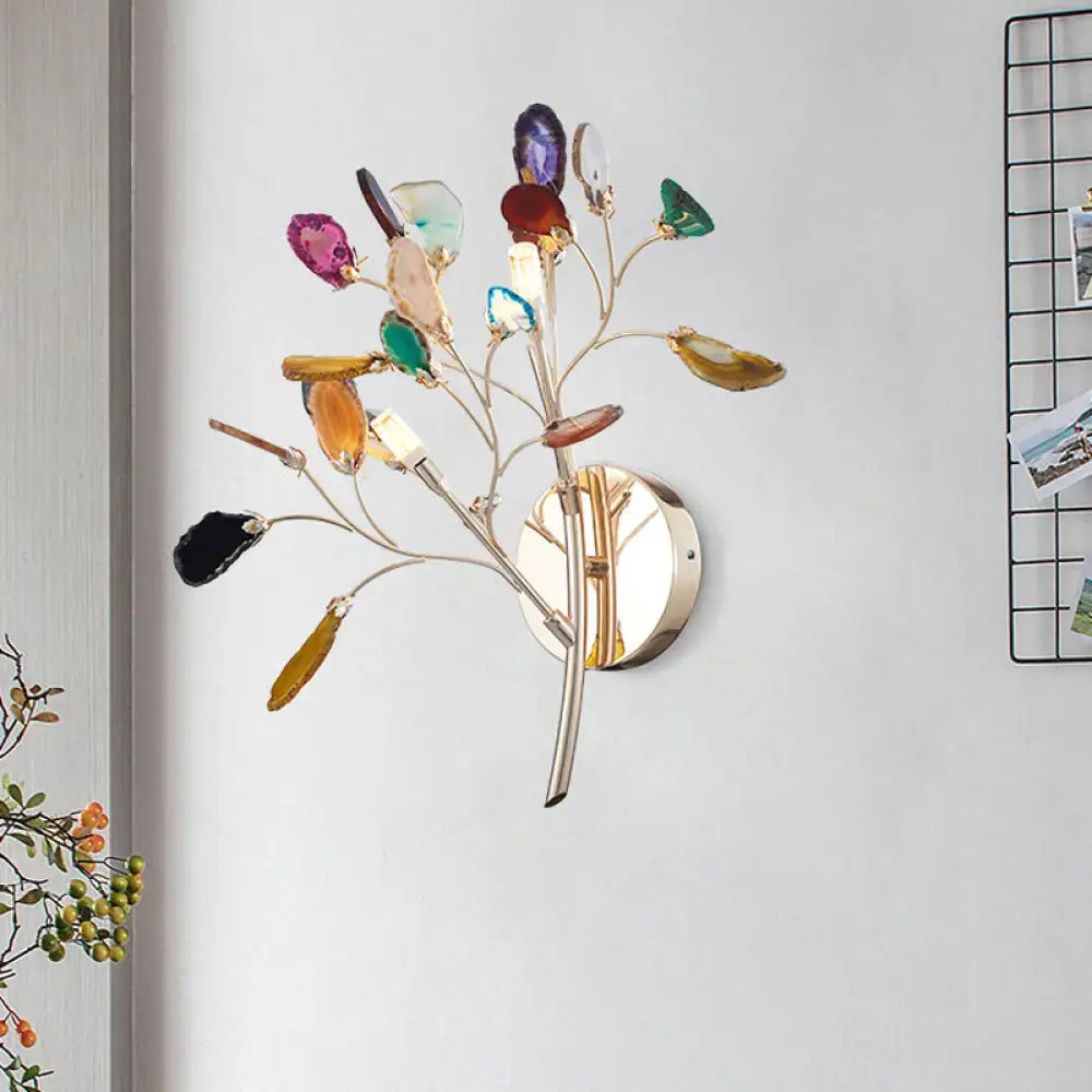 Contemporary gold agate leaf tree sconce living room 24 inches tall