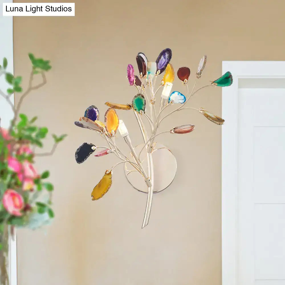 Contemporary gold agate leaf tree sconce living room 24 inches tall
