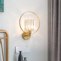 DecorBites™ Contemporary Clear Crystal Wall Mount Sconce with Gold Accents and Ring Frame - 1 Bulb Wall Light