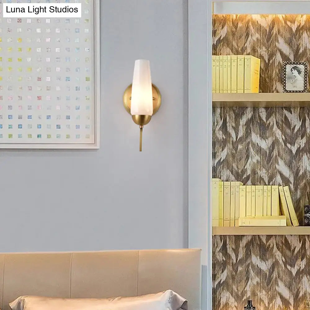 Contemporary gold and opal conical wall sconce bedroom light