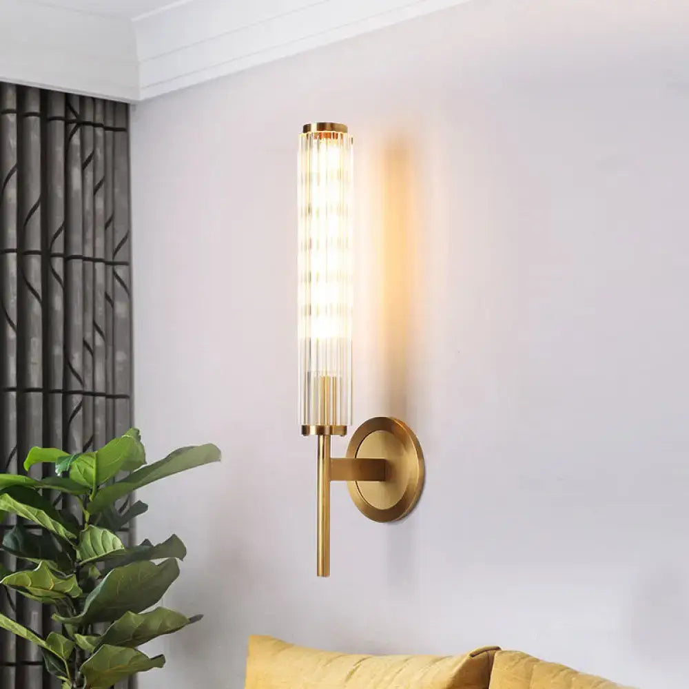 Contemporary gold brass cylinder wall light fixture bedroom sconce