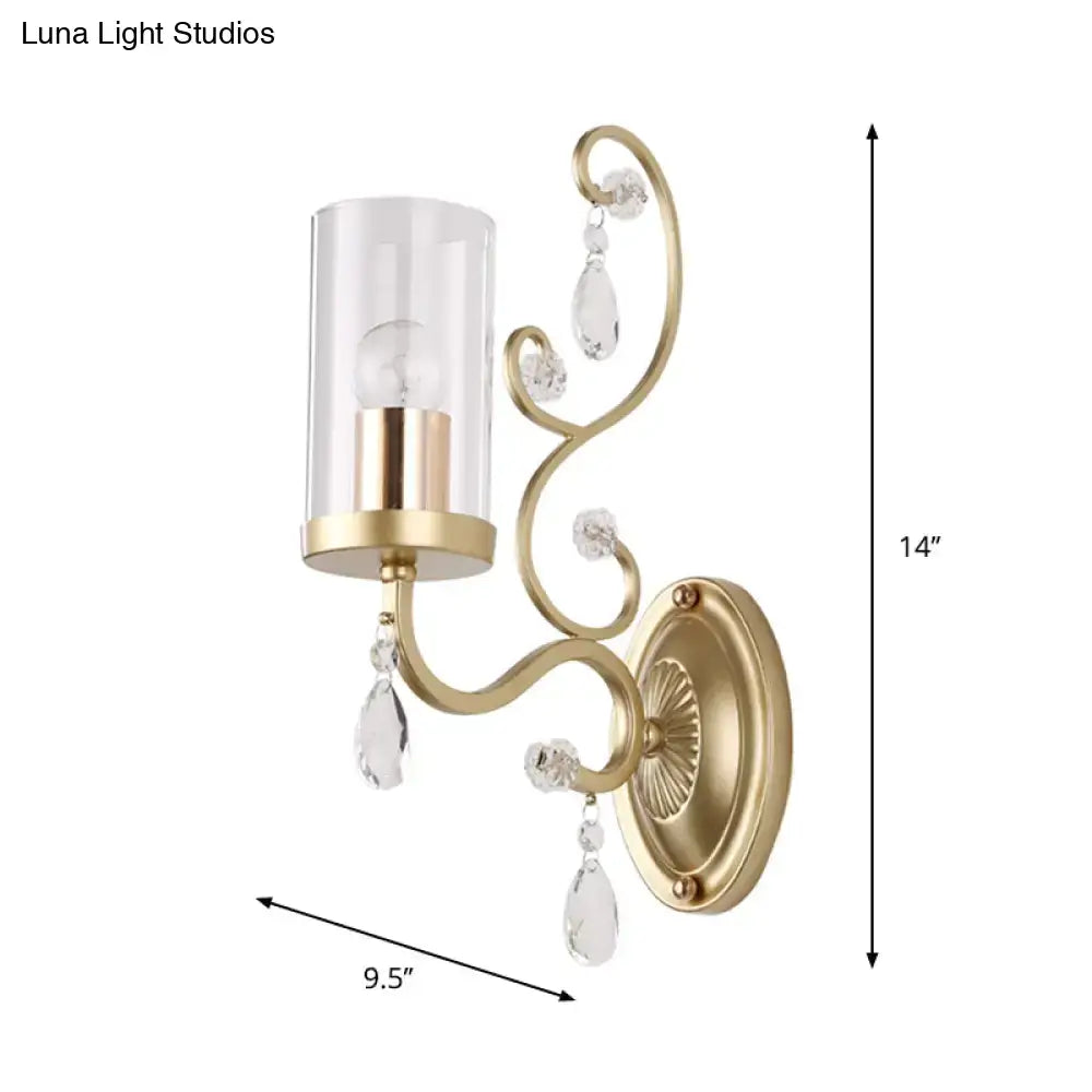 DecorBites™ Contemporary Gold Cylinder Glass Wall Sconce Light for Sleeping Room - 1/2 Heads Wall Mounted Lamp