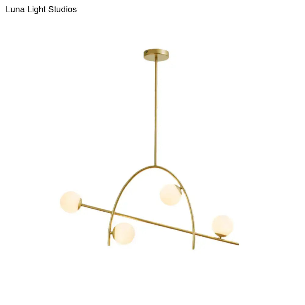 DecorBites™ Contemporary 4-Light Gold Sphere Chandelier with Cream Glass Shade - Warm/White Lighting