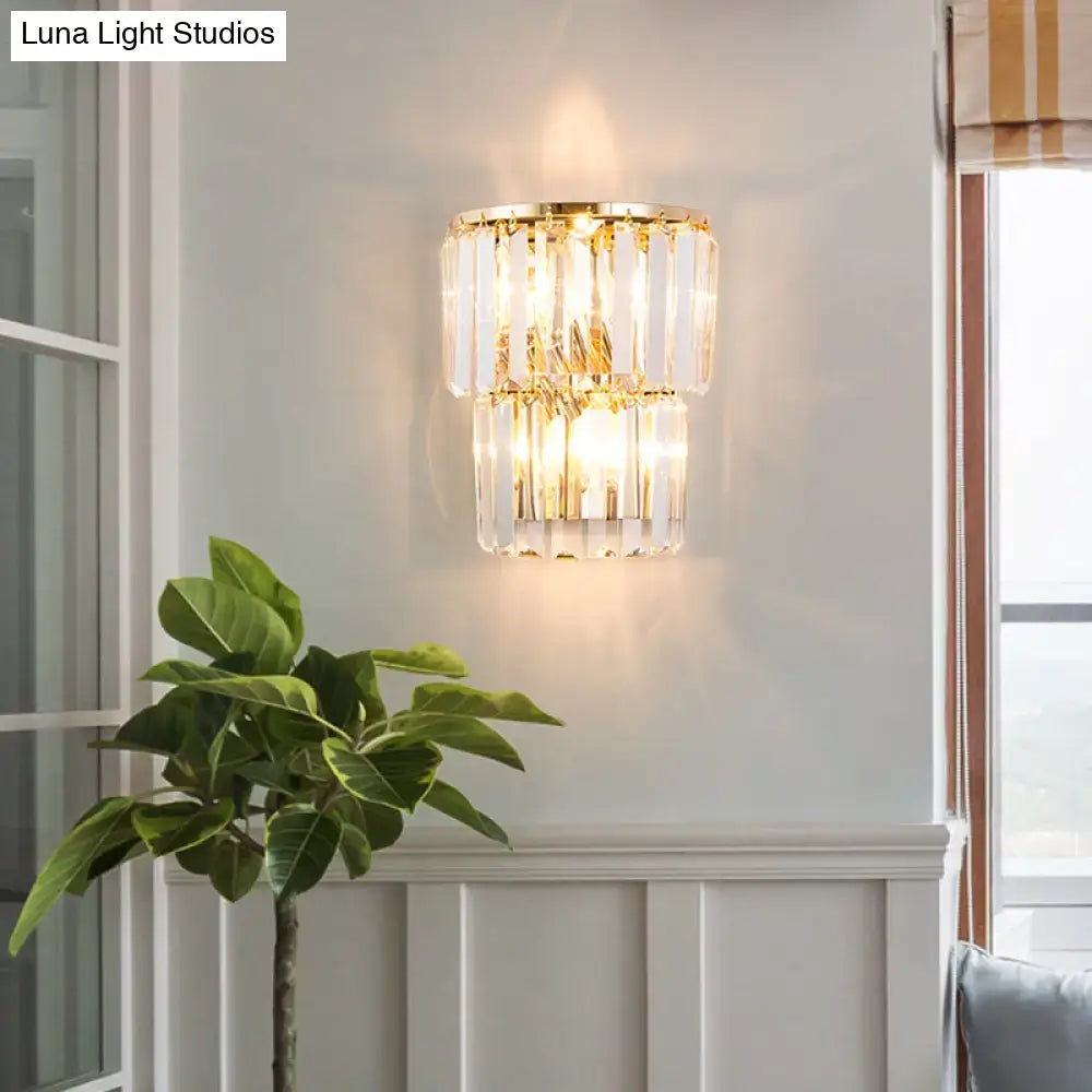DecorBites™ Contemporary 2-Light Crystal Block Wall Lamp: Elegant Clear Sconce for Dining Room