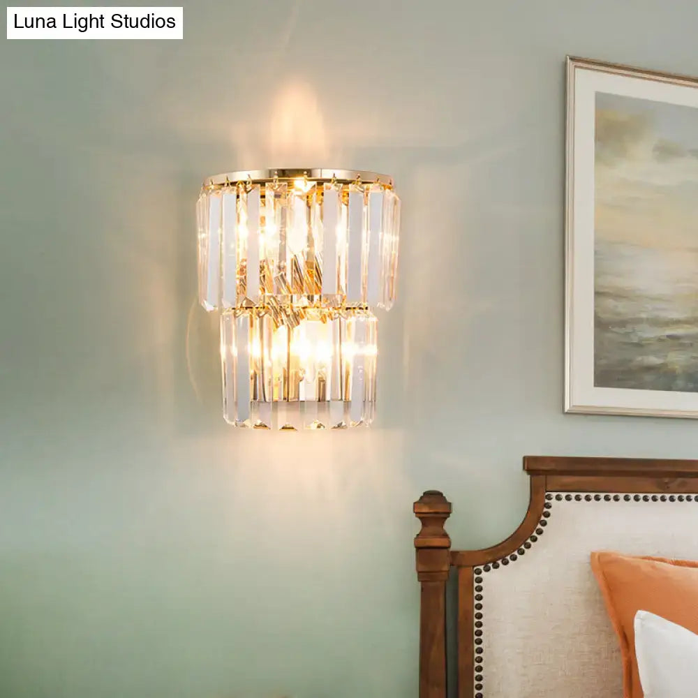 DecorBites™ Contemporary 2-Light Crystal Block Wall Lamp: Elegant Clear Sconce for Dining Room