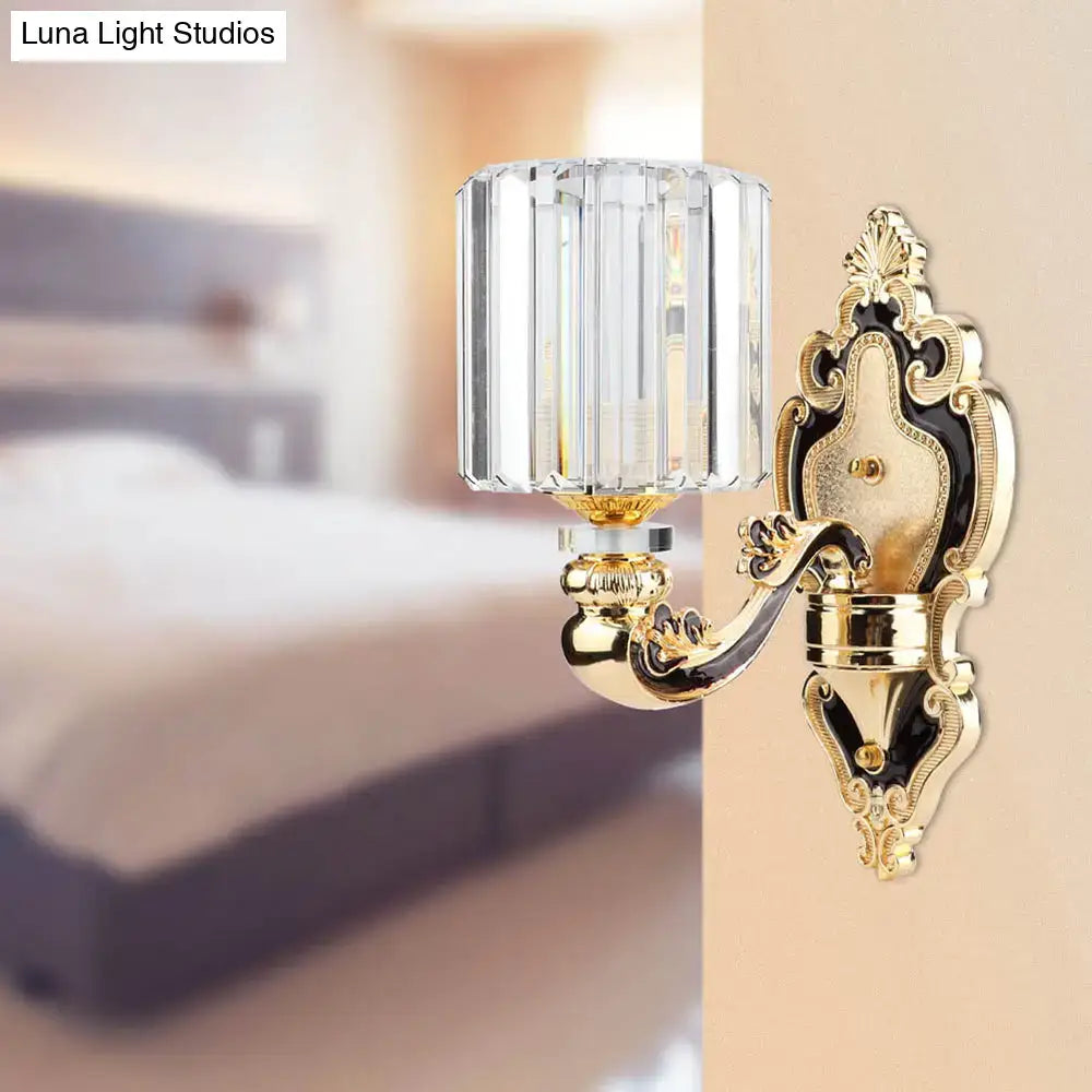 Contemporary gold crystal cylinder wall sconce bedroom fixture