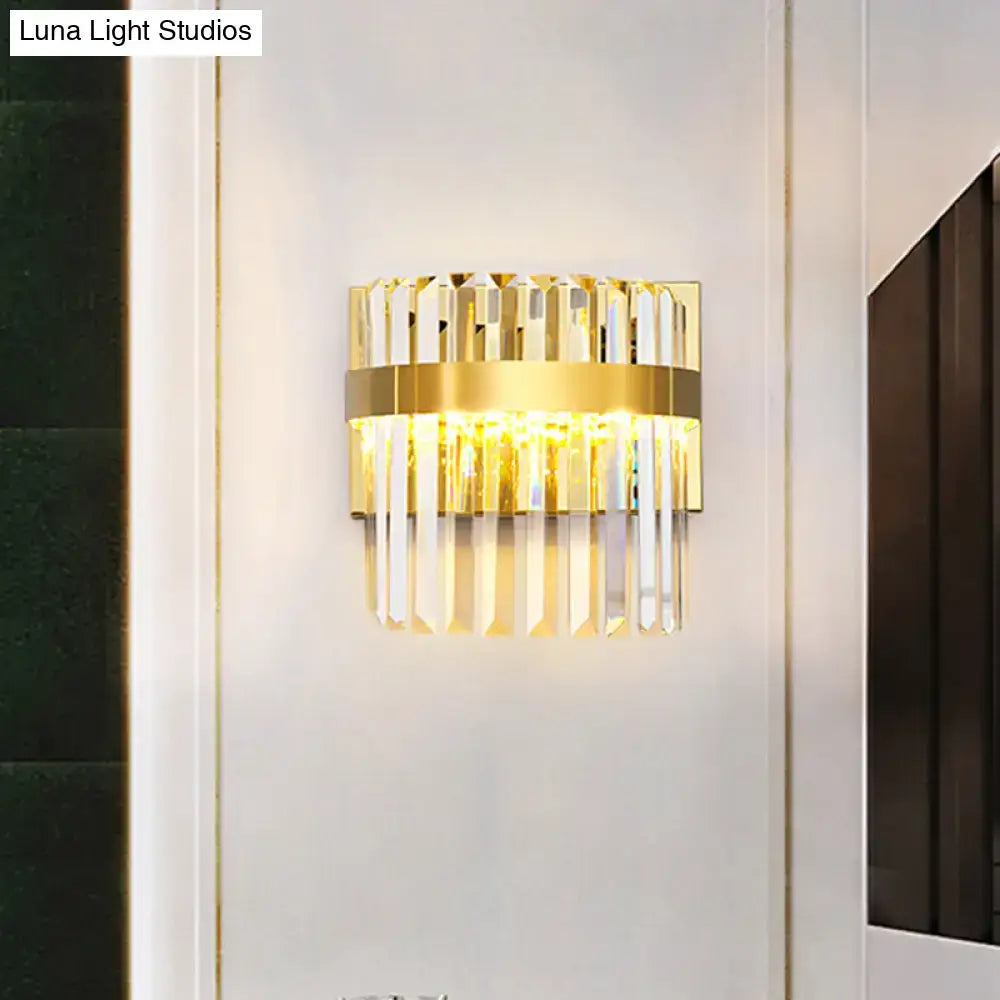 Contemporary gold crystal demilune cylinder wall light living room