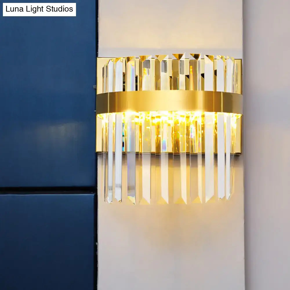 Contemporary gold crystal demilune cylinder wall light living room