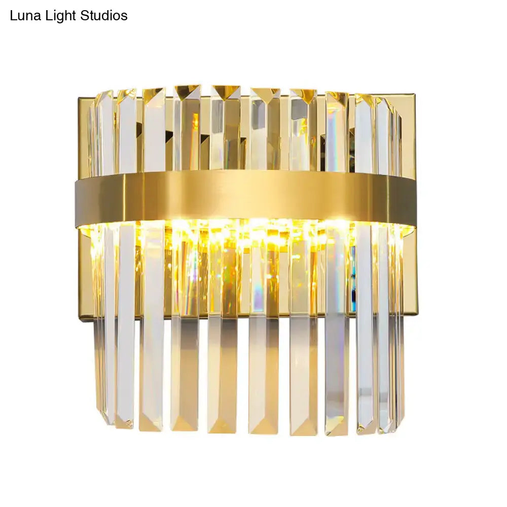 Contemporary gold crystal demilune cylinder wall light living room