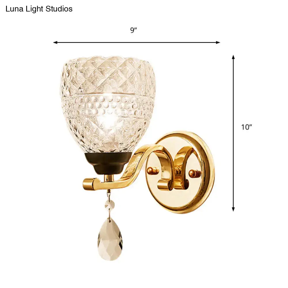 Contemporary gold crystal drop wall sconce – bedroom teardrop crystal