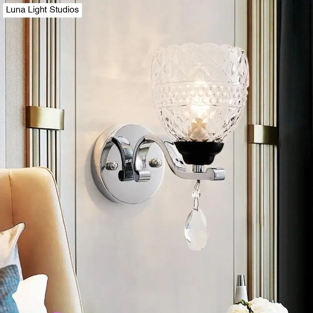 Contemporary gold crystal drop wall sconce – bedroom teardrop crystal