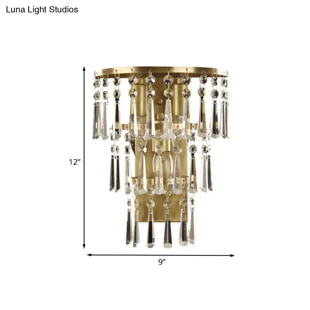 Contemporary gold crystal flute tiered wall sconce lighting bedroom