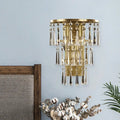Contemporary gold crystal flute tiered wall sconce lighting bedroom