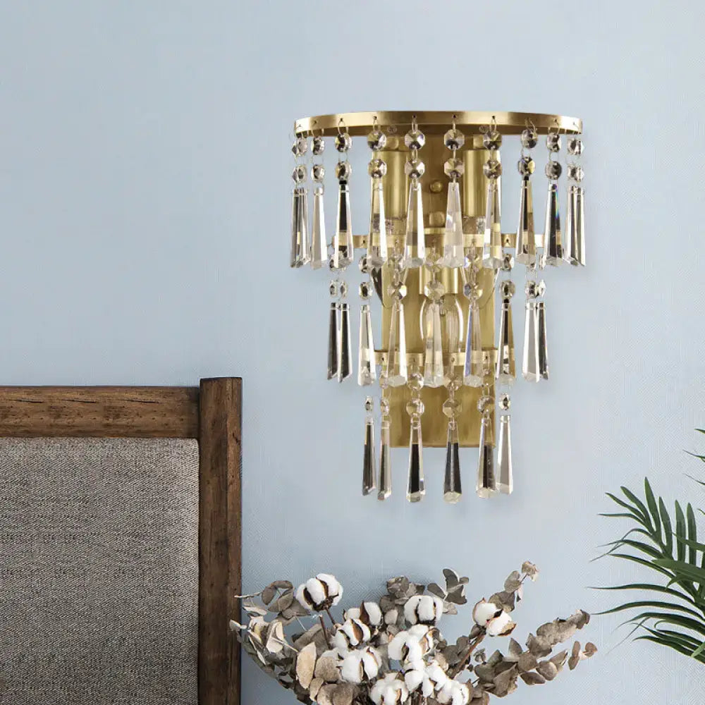 Contemporary gold crystal flute tiered wall sconce lighting bedroom