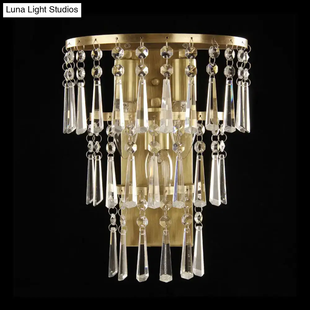 Contemporary gold crystal flute tiered wall sconce lighting bedroom