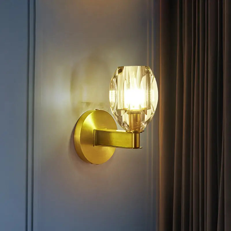 Contemporary gold crystal led wall light bedroom sconce