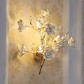 DecorBites™ Contemporary Gold Crystal Wall Lamp with Teardrop Faceted Design and Ceramic Flower Accents - 3 Bulb Wall Light Fixture