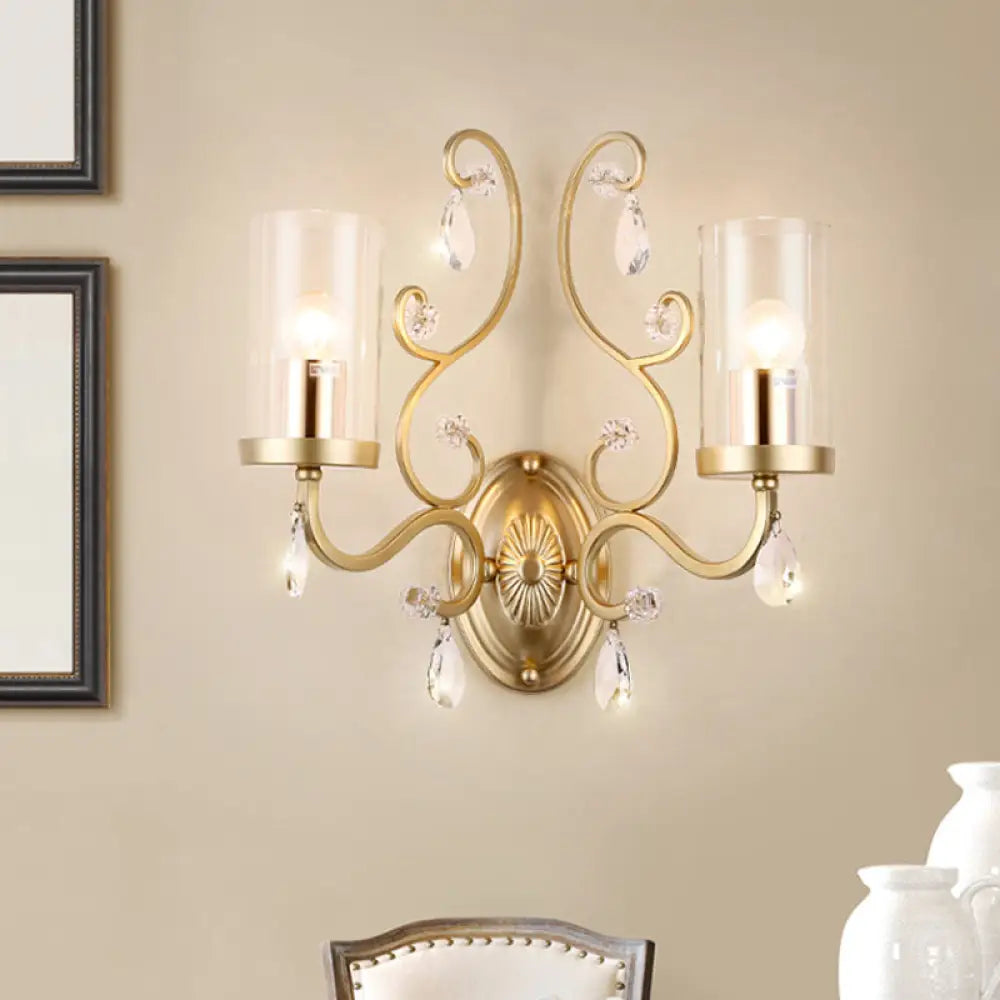 DecorBites™ Contemporary Gold Cylinder Glass Wall Sconce Light for Sleeping Room - 1/2 Heads Wall Mounted Lamp