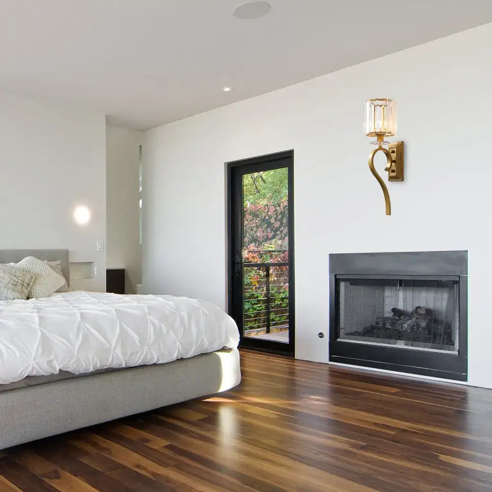 DecorBites™ Contemporary Gold Cylinder Wall Sconce Light with Crystal Accents for Bedroom