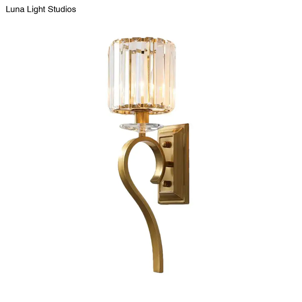 DecorBites™ Contemporary Gold Cylinder Wall Sconce Light with Crystal Accents for Bedroom