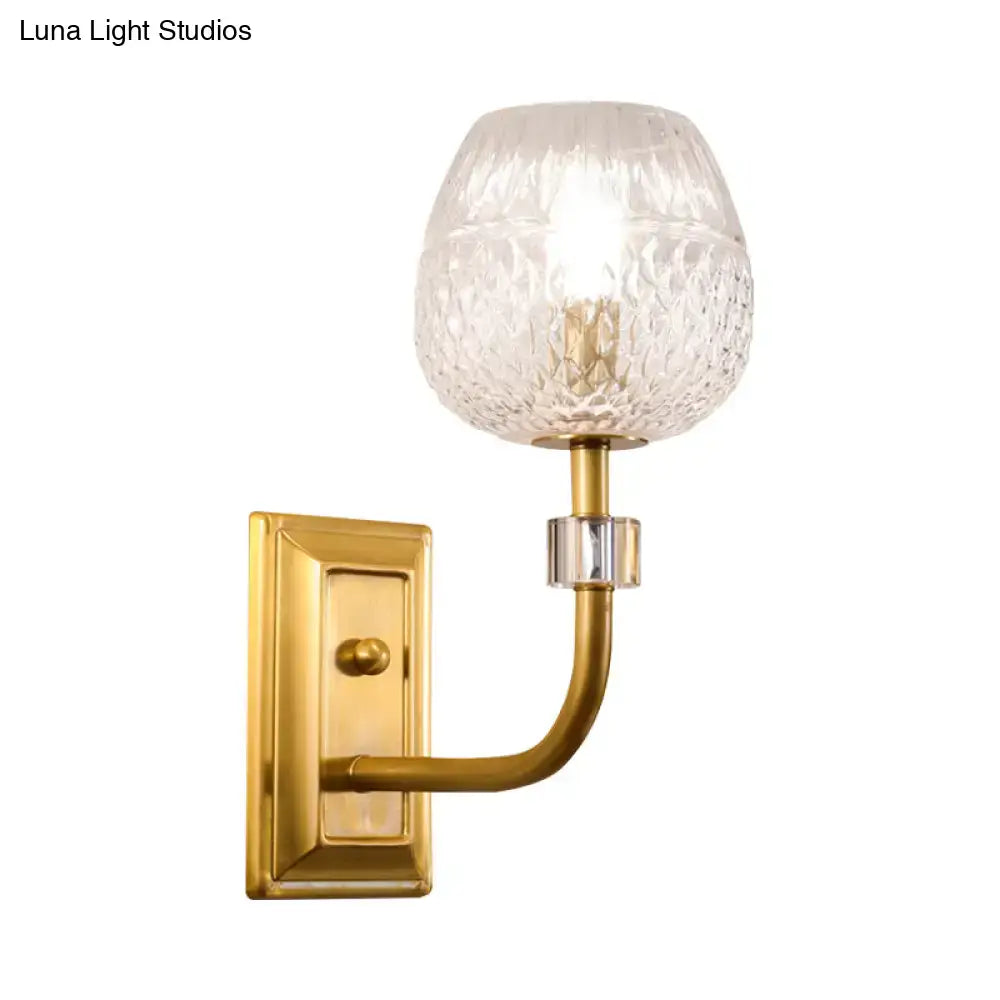 Contemporary gold dome foyer wall light with clear lattice glass