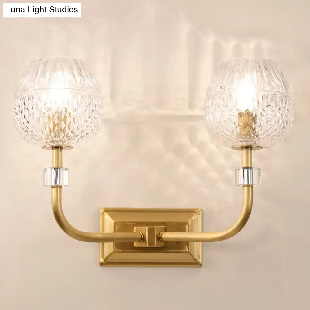 Contemporary gold dome foyer wall light with clear lattice glass