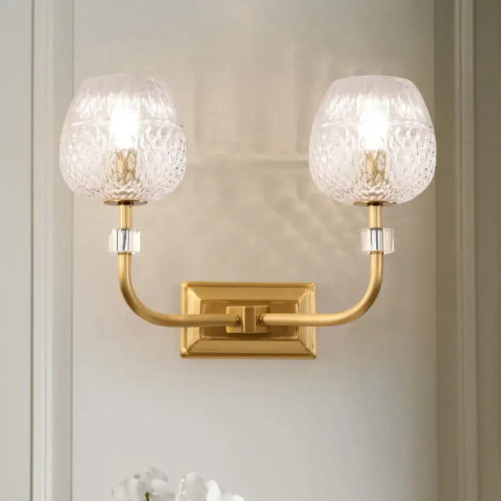 Contemporary gold dome foyer wall light with clear lattice glass