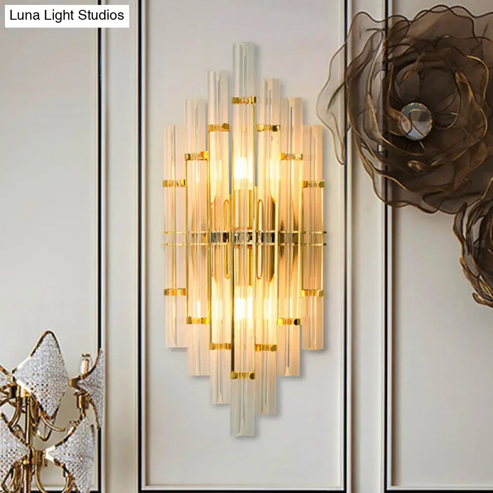 Contemporary gold finish crystal tube wall sconce bedroom light