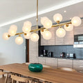 DecorBites™ Contemporary Gold Flush Mount Chandelier - Molecule Dining Room Over Island Lighting, Opal Glass, 16 Lights