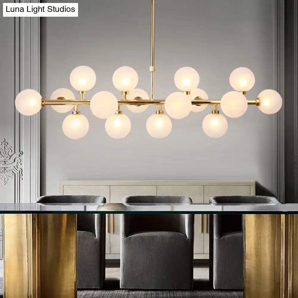 DecorBites™ Contemporary Gold Flush Mount Chandelier - Molecule Dining Room Over Island Lighting, Opal Glass, 16 Lights