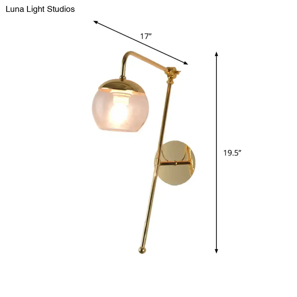 DecorBites™ Contemporary Glass Wall Sconce with Brass Finish Arm - 1 Bulb Bedroom Light