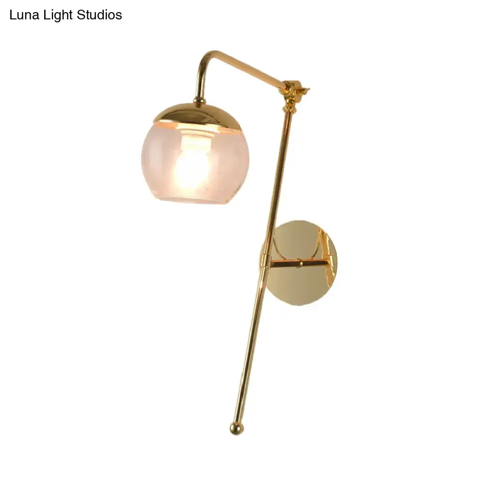 DecorBites™ Contemporary Glass Wall Sconce with Brass Finish Arm - 1 Bulb Bedroom Light