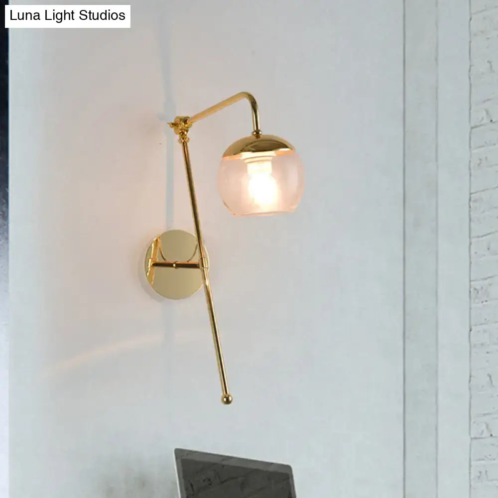 DecorBites™ Contemporary Glass Wall Sconce with Brass Finish Arm - 1 Bulb Bedroom Light