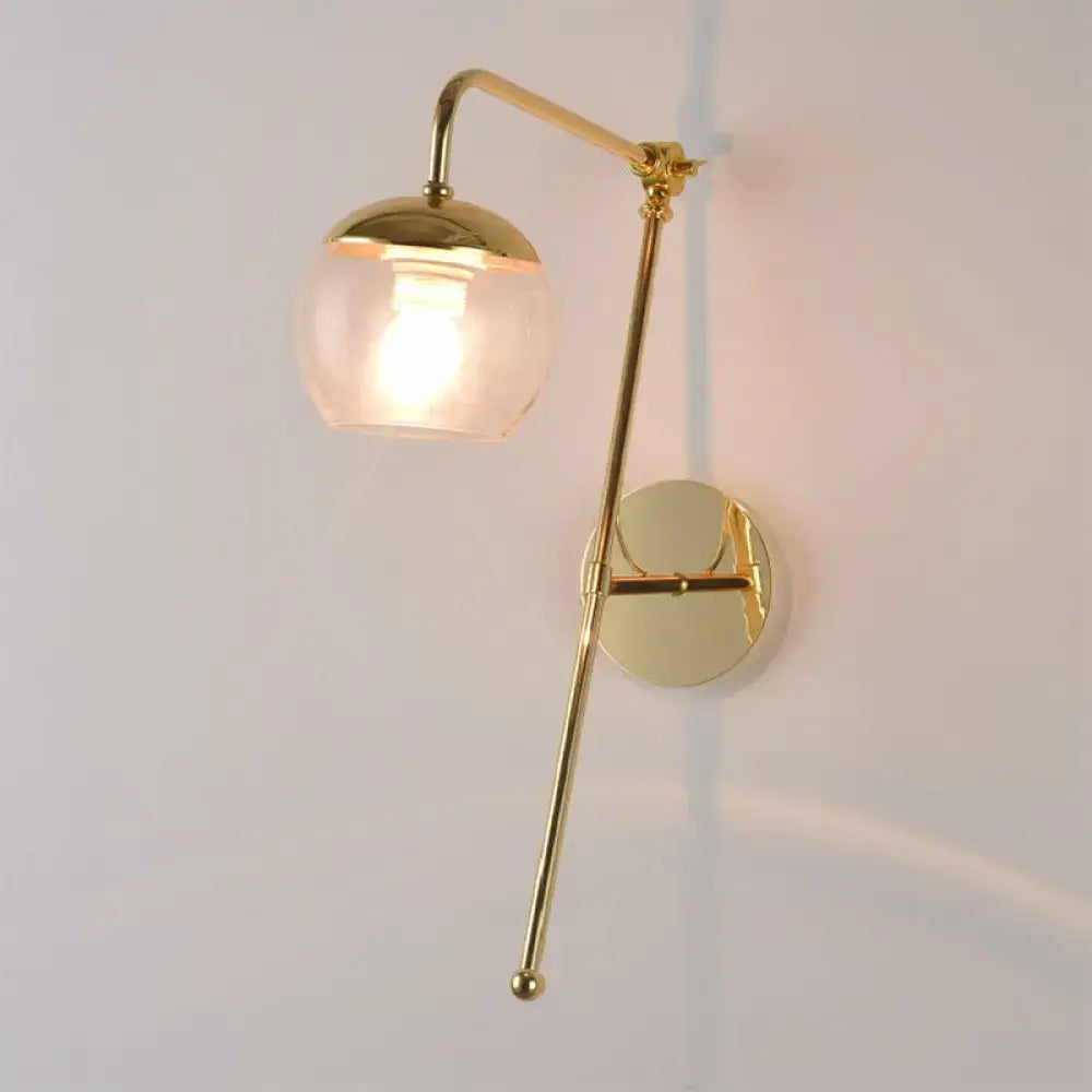DecorBites™ Contemporary Glass Wall Sconce with Brass Finish Arm - 1 Bulb Bedroom Light