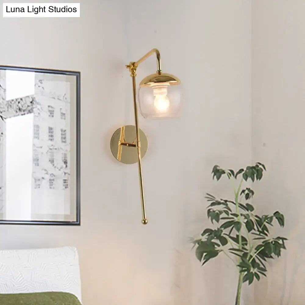 DecorBites™ Contemporary Glass Wall Sconce with Brass Finish Arm - 1 Bulb Bedroom Light
