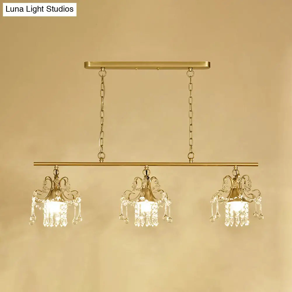 DecorBites™ Contemporary Gold Island Chandelier with Crystal Raindrop Accents - 3 Heads, Scroll Frame Design