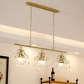 DecorBites™ Contemporary Gold Island Chandelier with Crystal Raindrop Accents - 3 Heads, Scroll Frame Design
