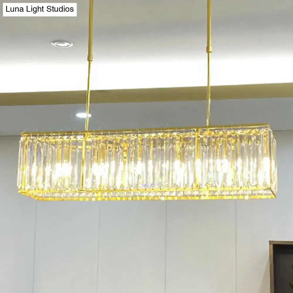 Contemporary gold rectangular island pendant light dining room crystal
